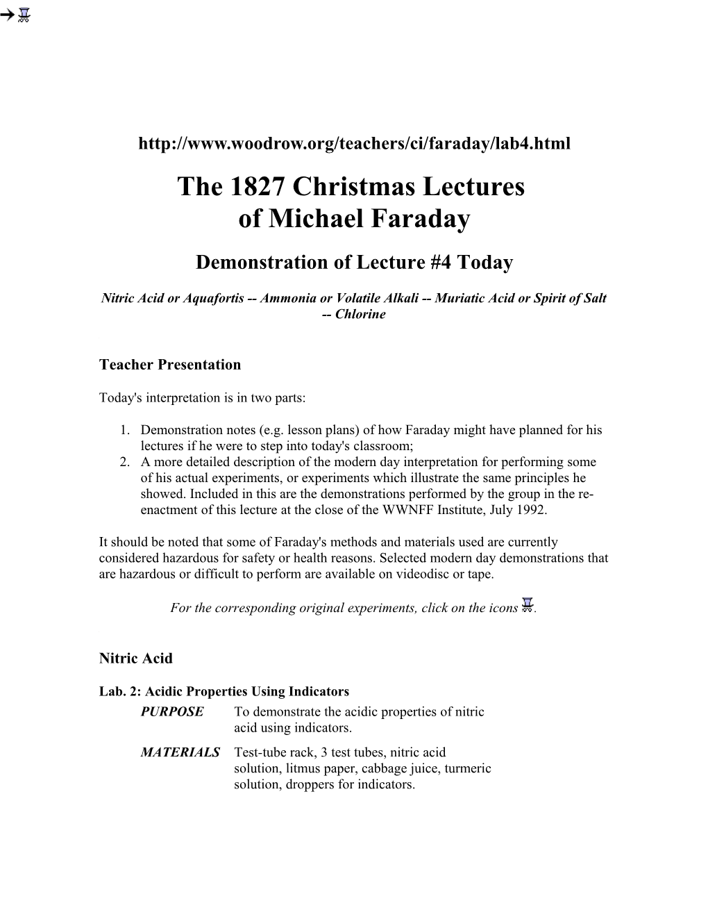 The 1827 Christmas Lectures of Michael Faraday