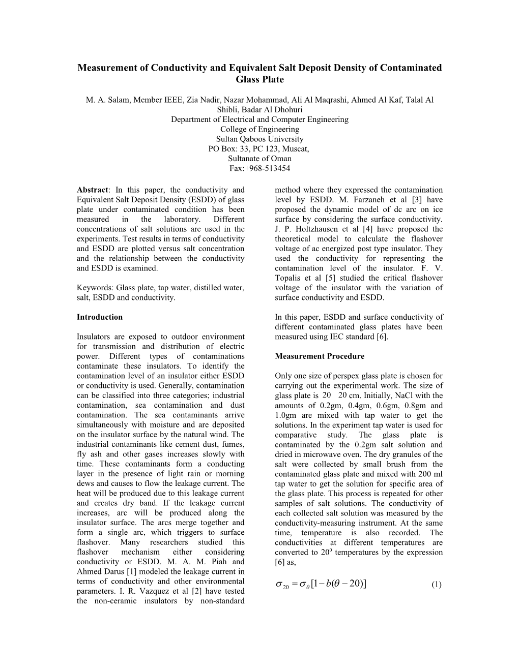 Relationship Development Between the Conductivity and Equivalent Salt Deposit Density Of