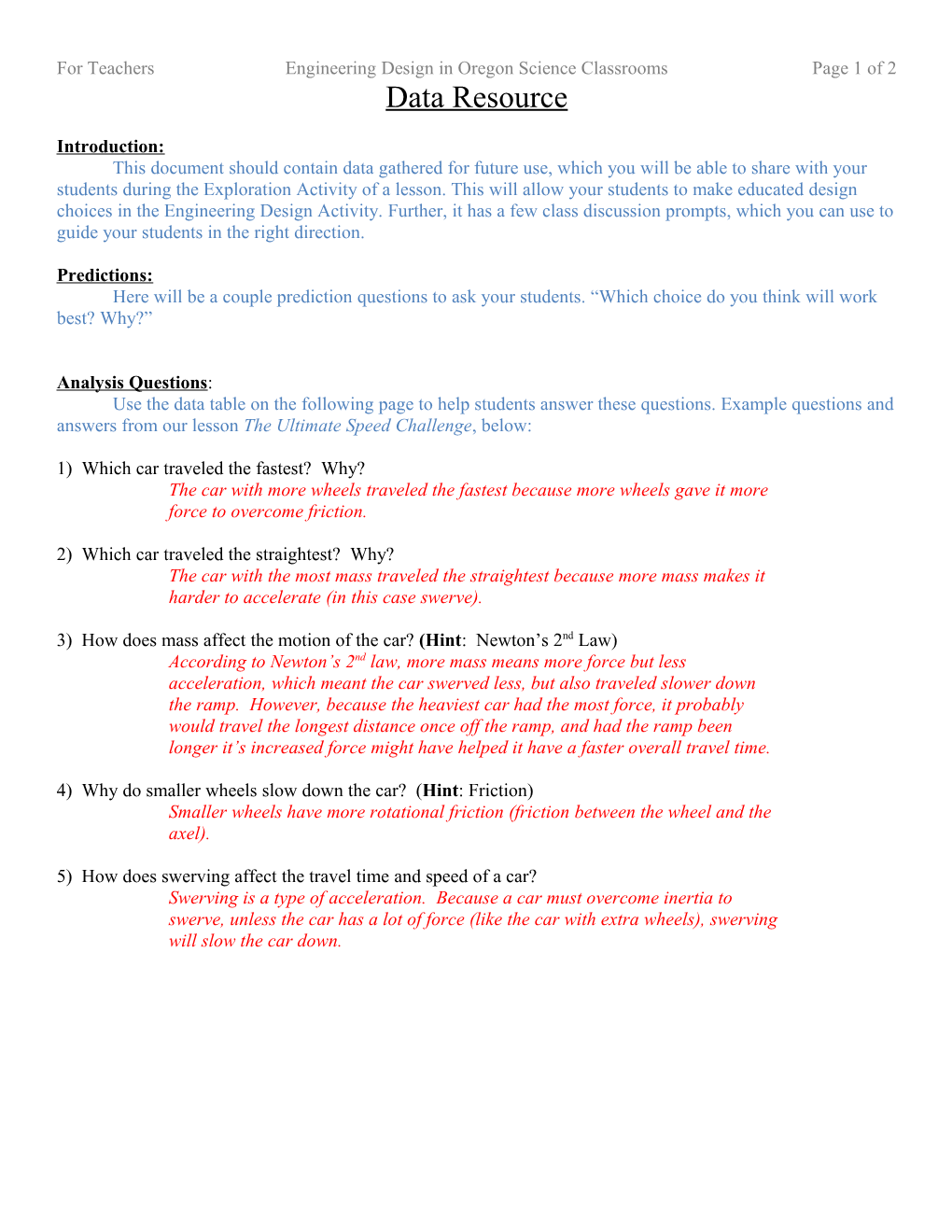 For Teachersengineering Design in Oregon Science Classroomspage 1 of 2