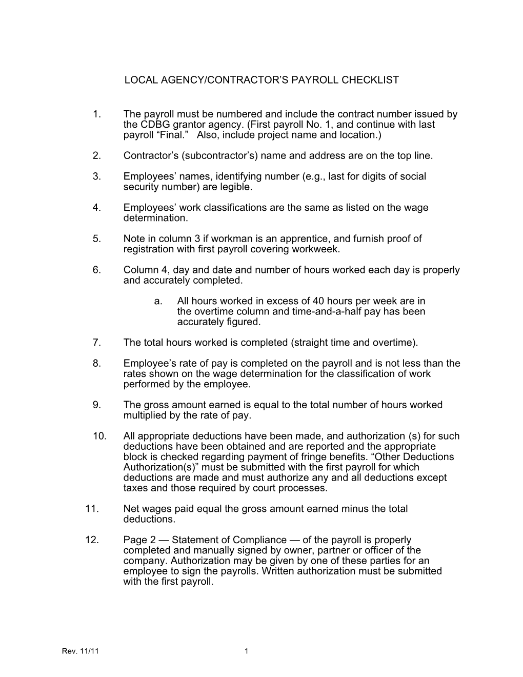 Local Agency/Contractor S Payroll Checklist