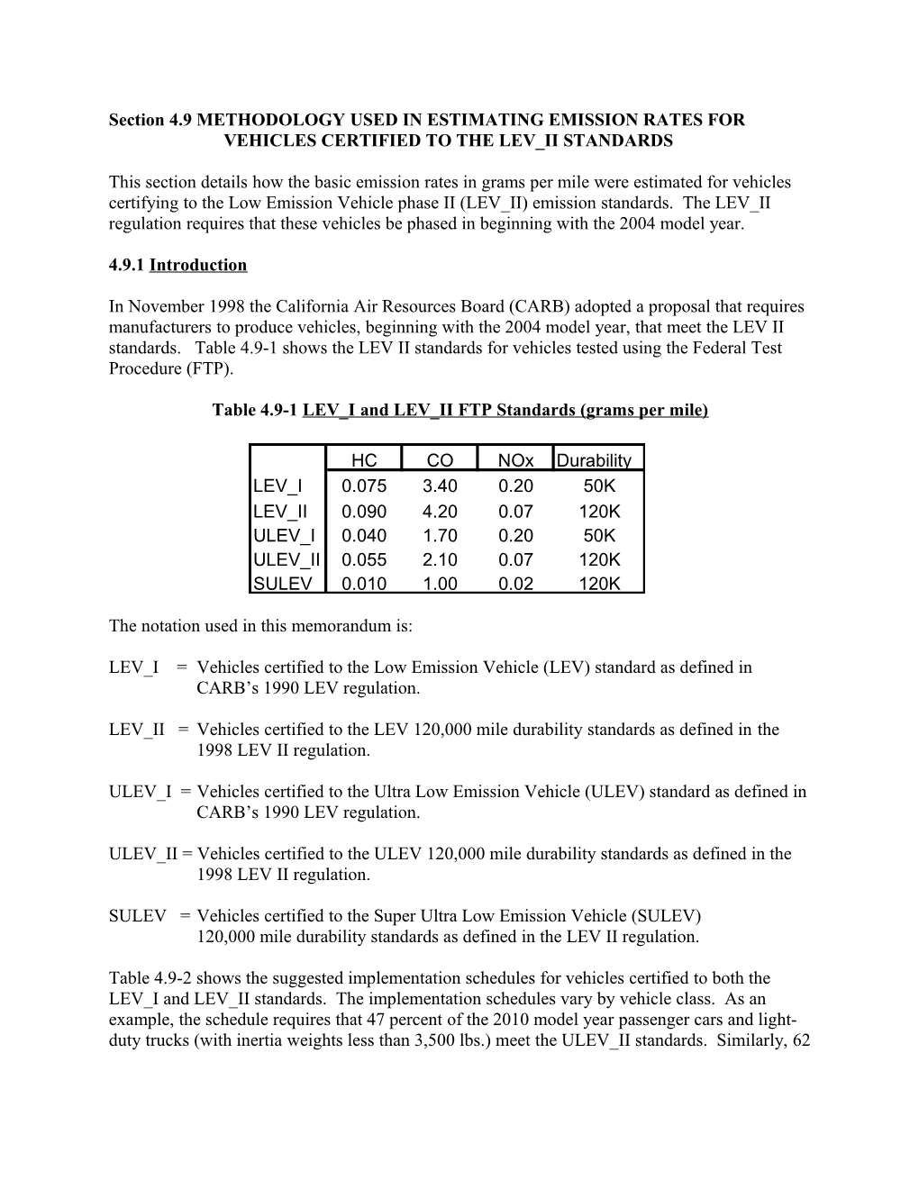 Section4.9 METHODOLOGY USED in ESTIMATING EMISSION RATES for VEHICLES CERTIFIED to THE