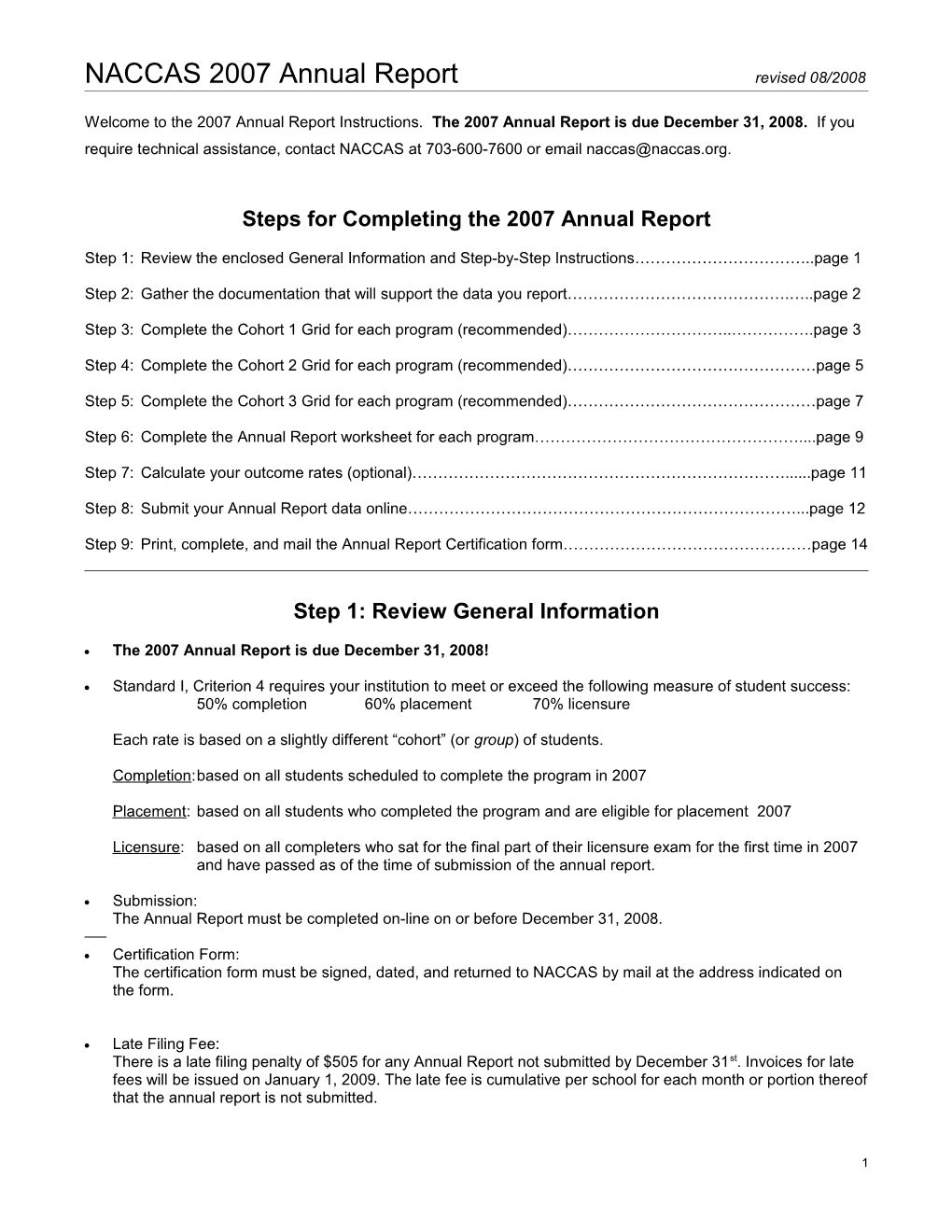 Welcome to the 2007 Annual Report Instructions