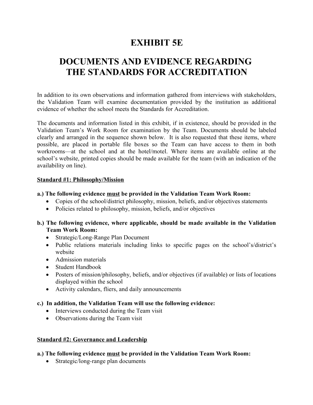 Documents and Evidence Regarding