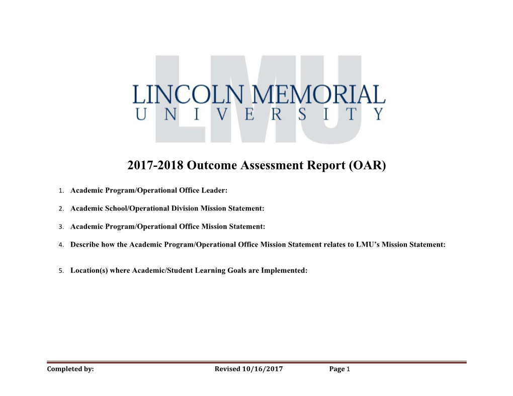 2017-2018 Outcome Assessment Report (OAR)