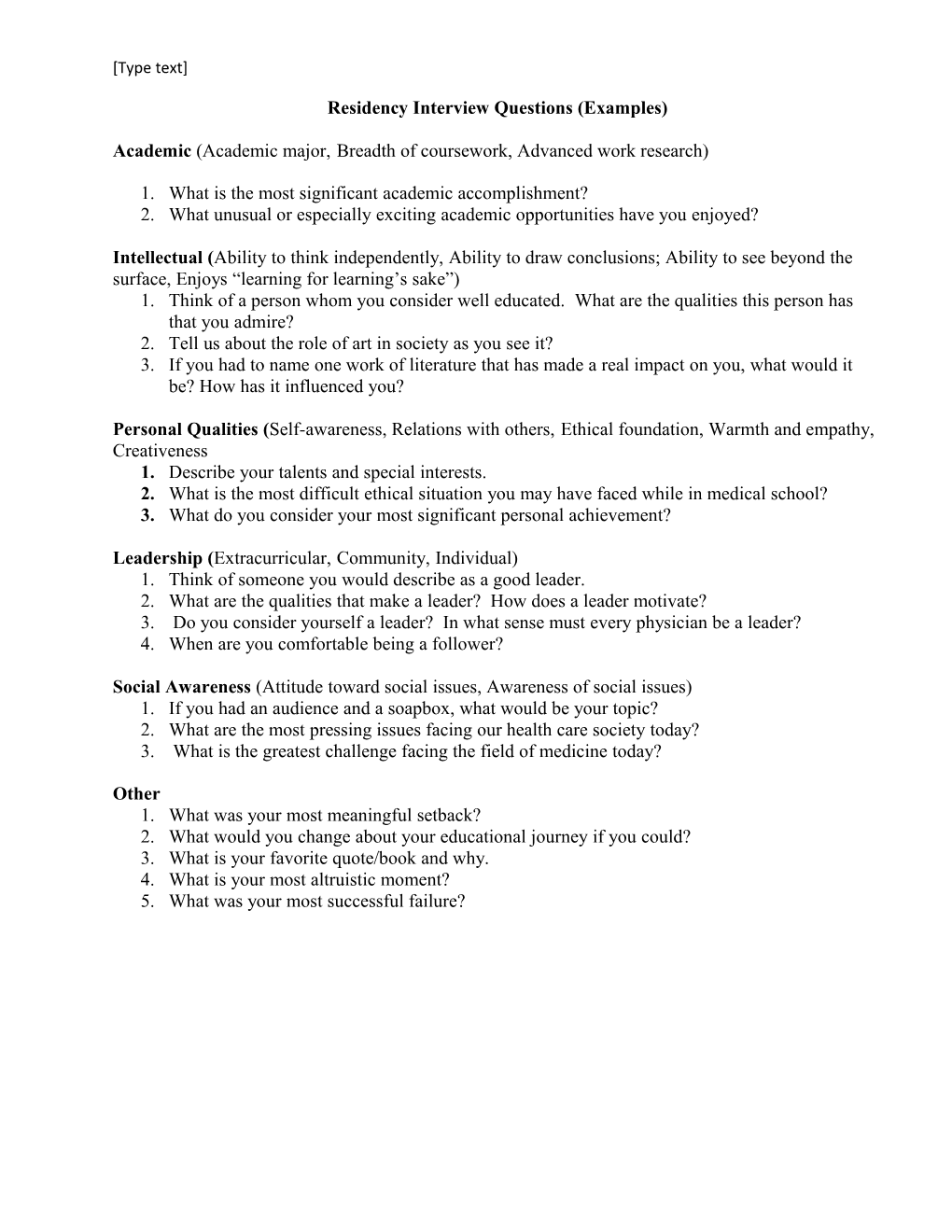 Residency Interview Questions (Examples)