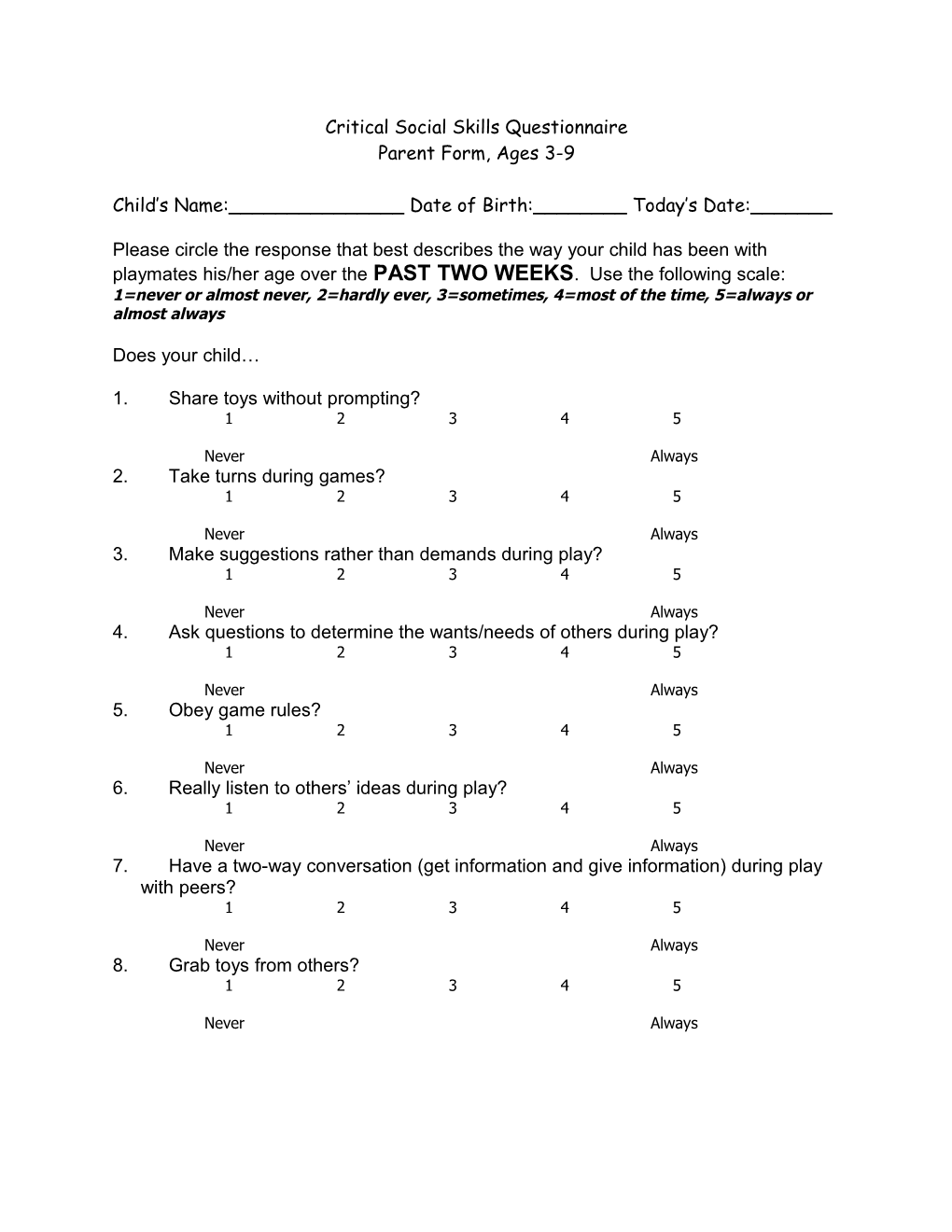 COMPASS Outcome Questionnaire