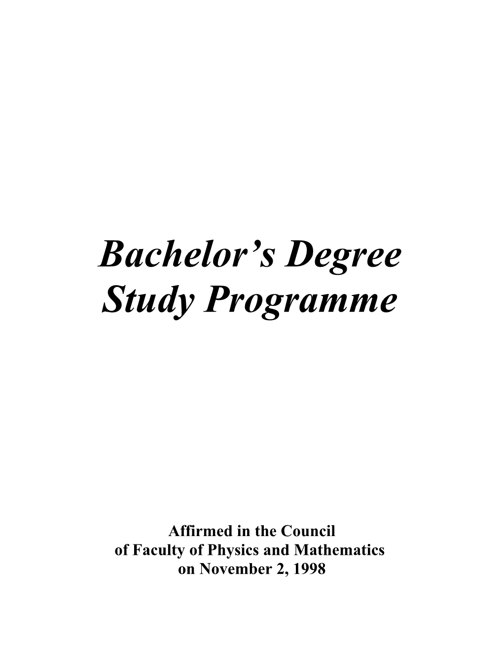 Bachelor S Degree Study Programme