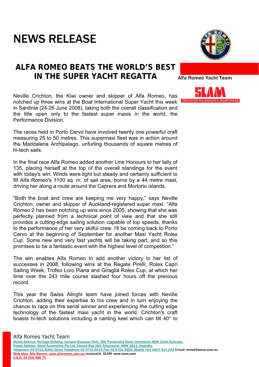 Alfa Romeo Beats the World S Best in the Super Yacht Regatta