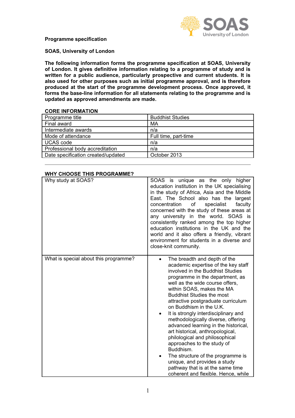 Draft Revised Undergraduate/Postgraduate Programme Specification