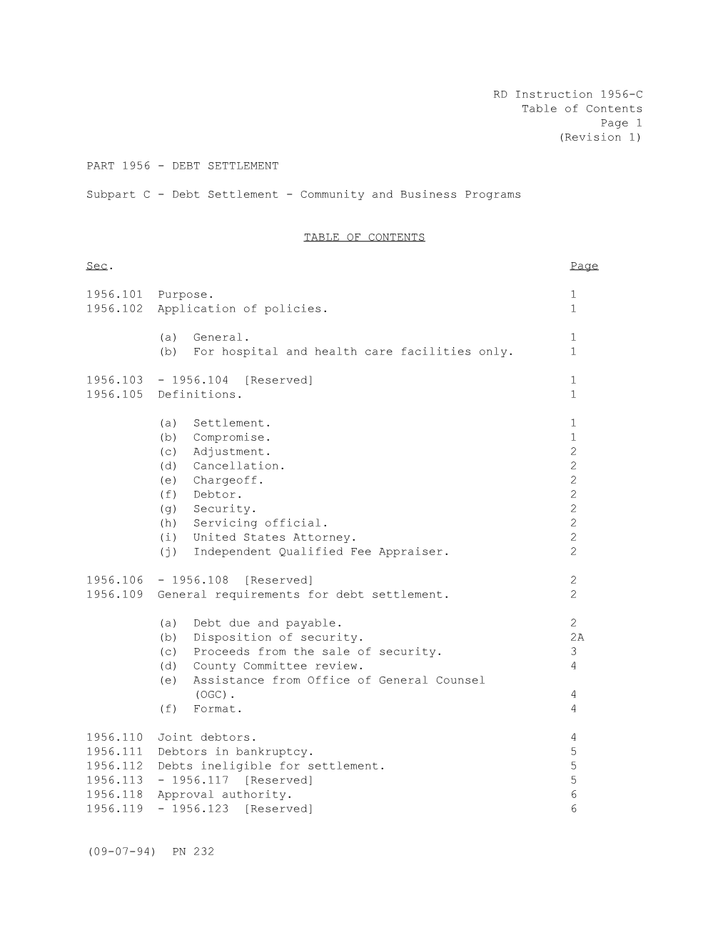 Subpart C - Debt Settlement - Community and Business Programs