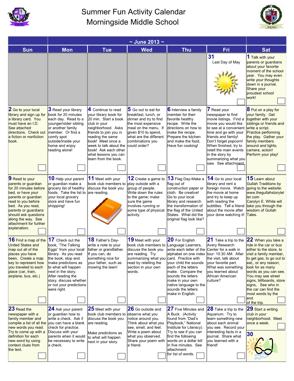 Directions for Literacy Calendar And