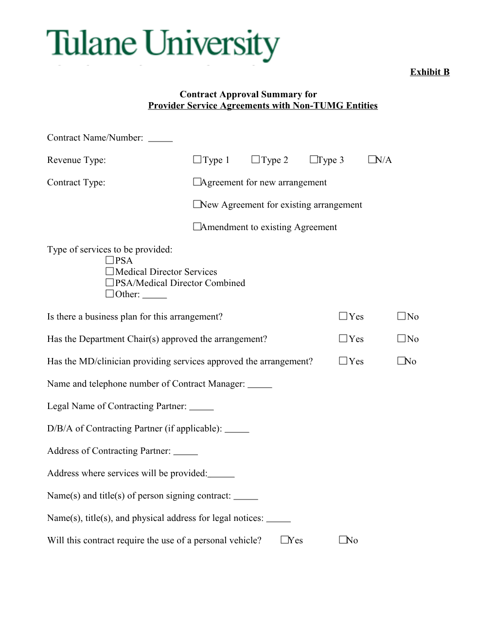 Provider Service Agreements with Non-TUMG Entities