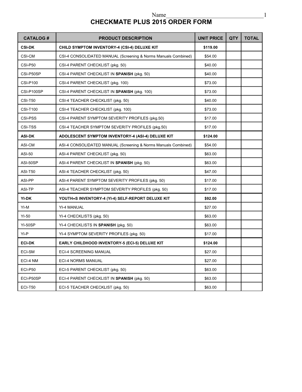 Checkmate Plus - 2009 Order Form