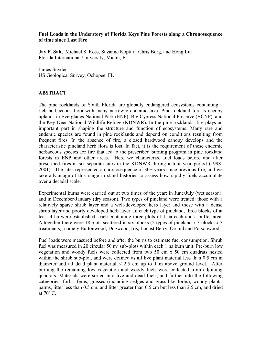 Allometric Equations for Estimating Total and Fine Fuel for Shrubs in Big Pine Key, Florida