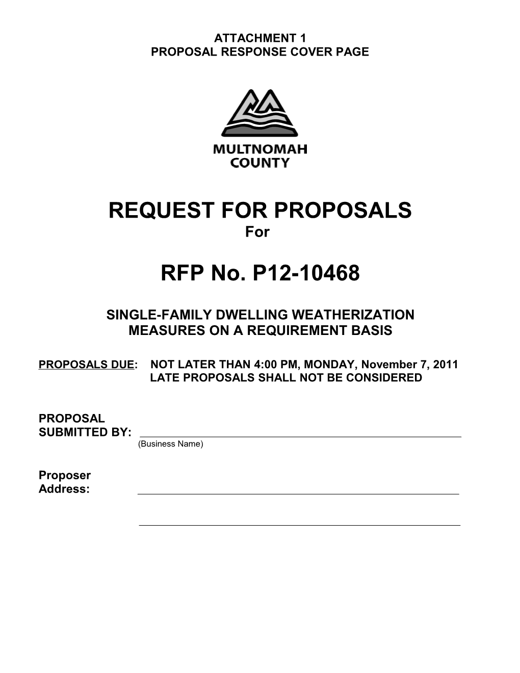 Proposal Response Cover Page