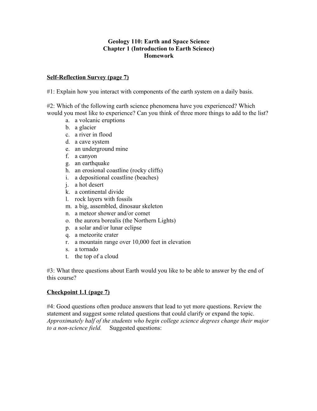 Geology 110: Earth and Space Science