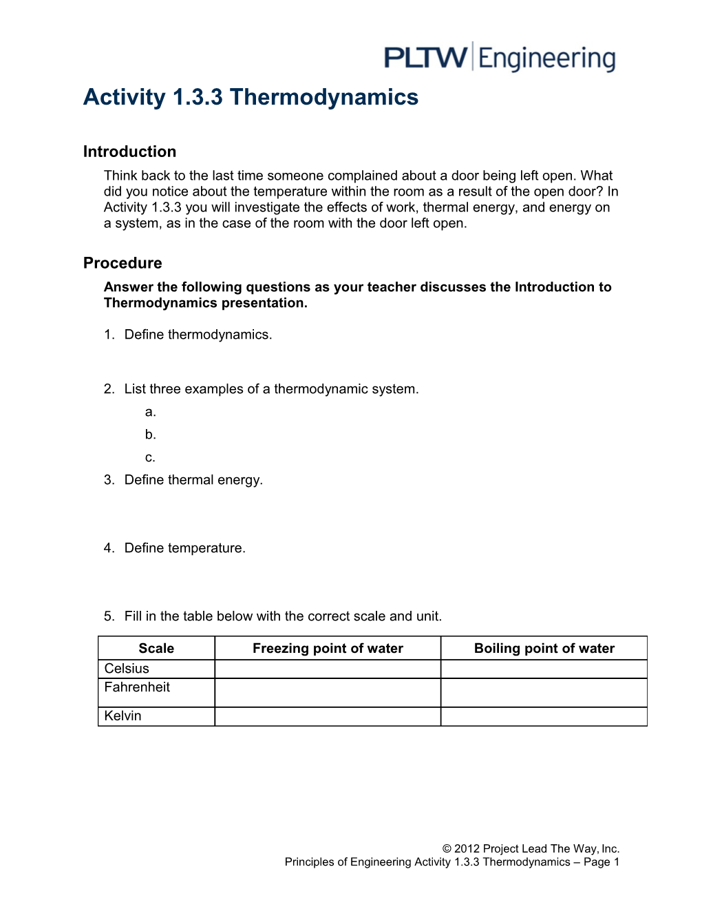 Activity 1.3.3 Thermodynamics