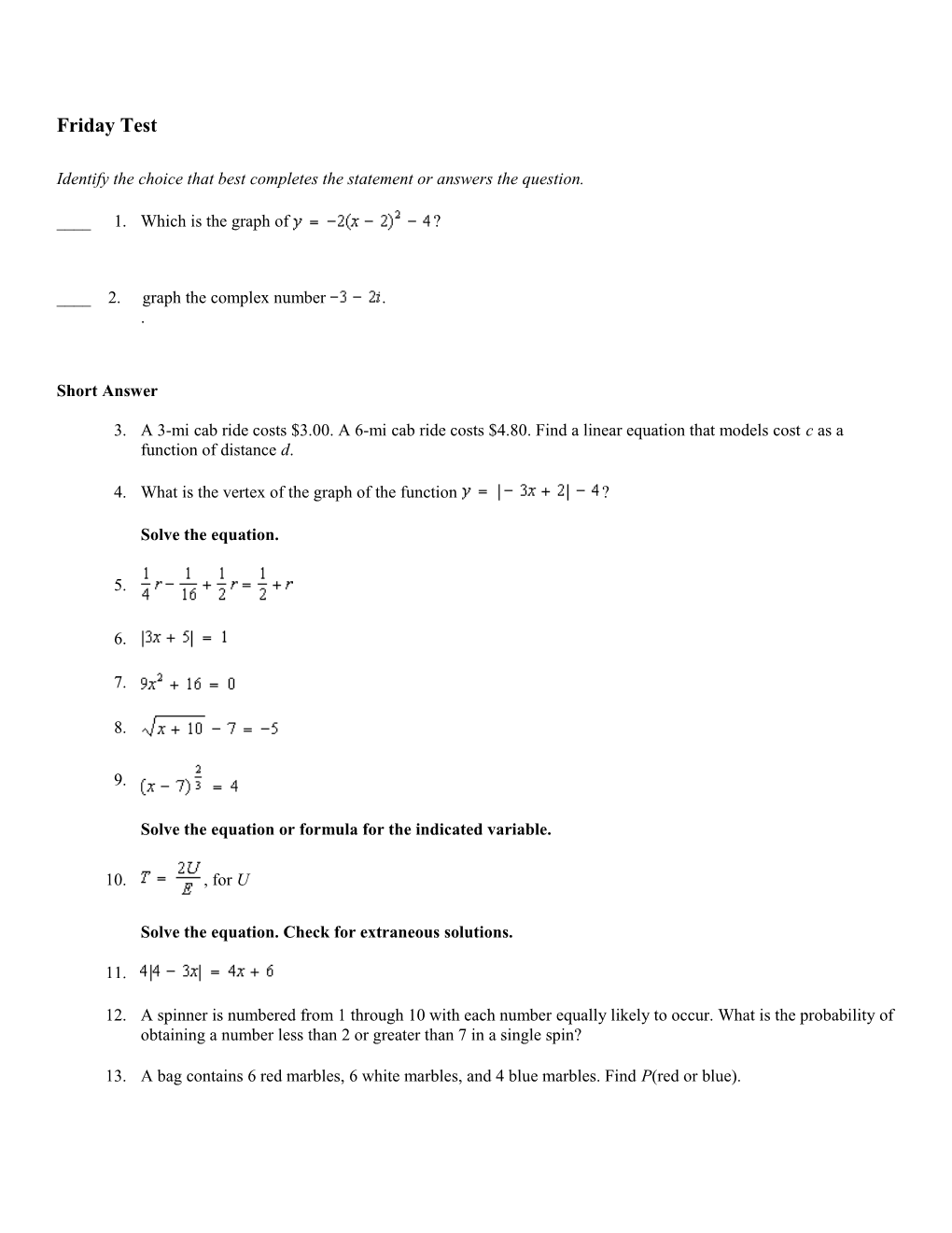 Identify the Choice That Best Completes the Statement Or Answers the Question s5