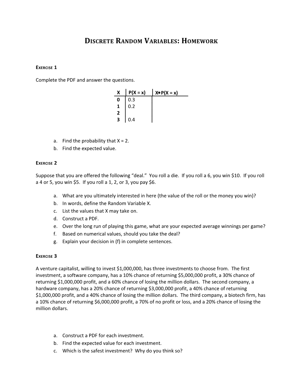 Probability Topics: Homework