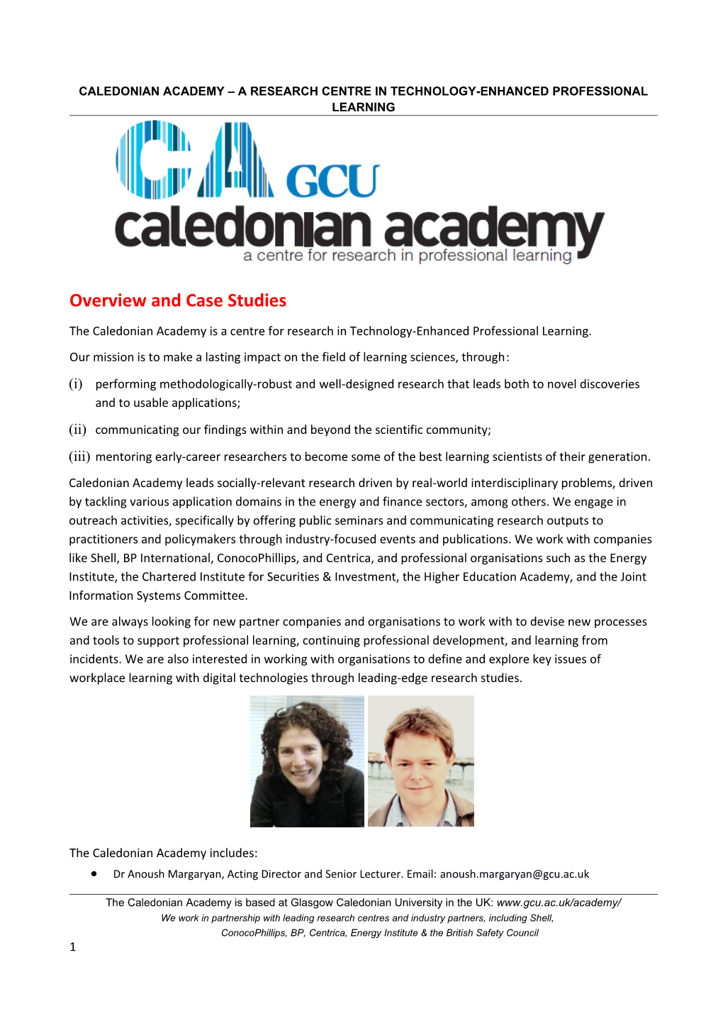 Caledonian Academy a Research Centre in Technology-Enhanced Professional Learning