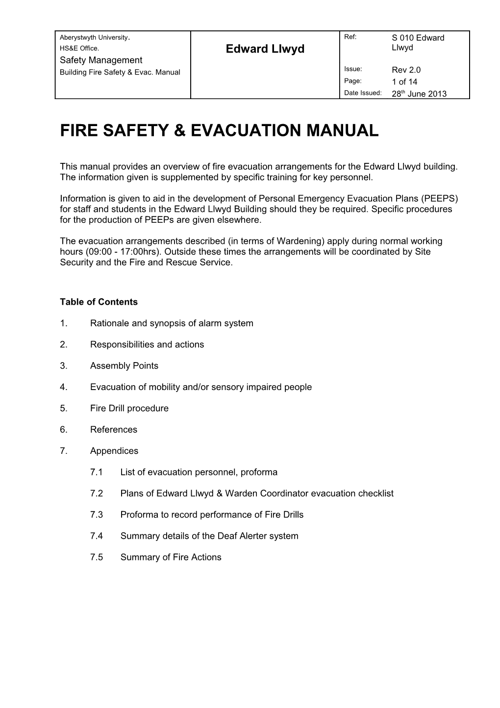 Fire Safety &Evacuation Manual