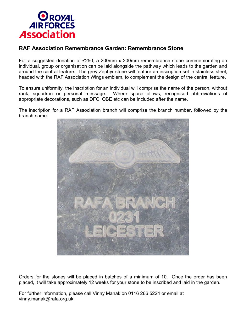 The Royal Air Forces Association Remembrance Garden Remembrance Stones