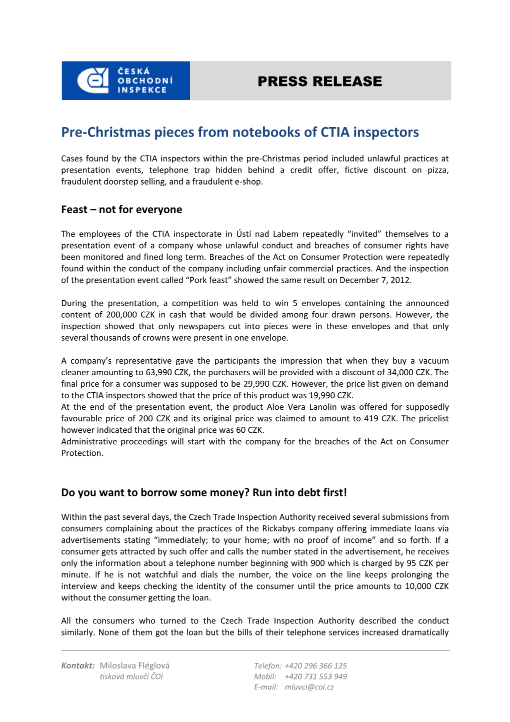 Pre-Christmas Pieces from Notebooks of CTIA Inspectors