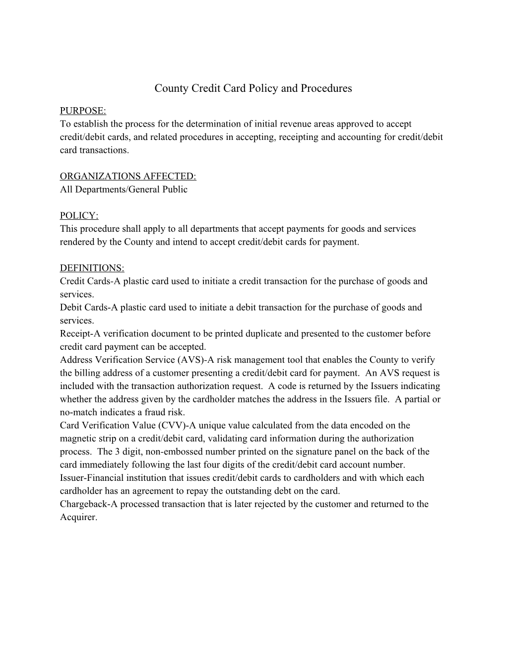 County Credit Card Policy and Procedures