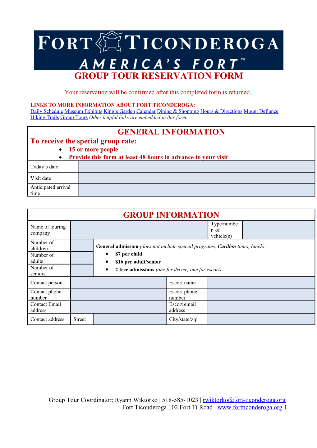 Group Tour Reservation Form