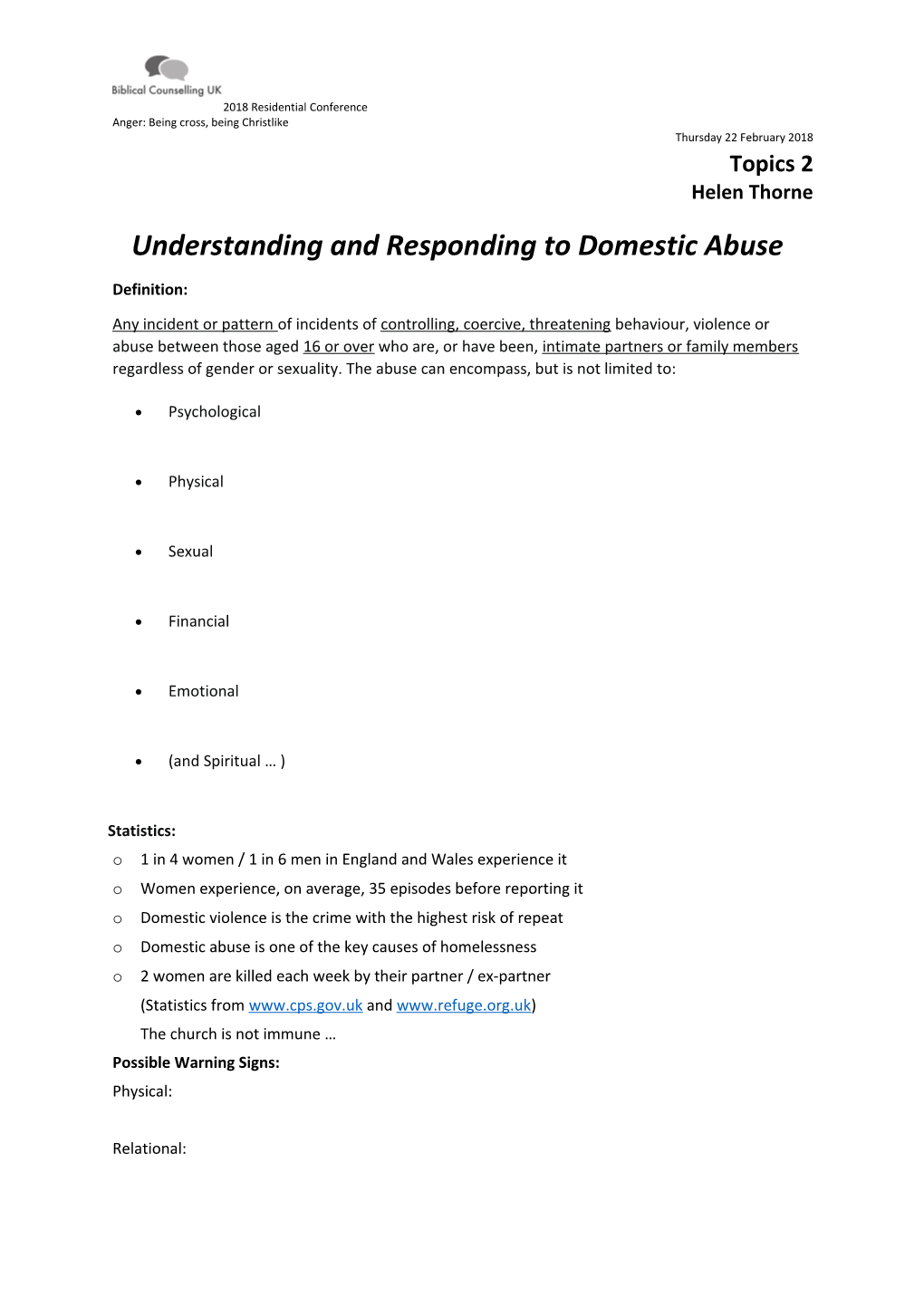 Understanding and Responding to Domestic Abuse