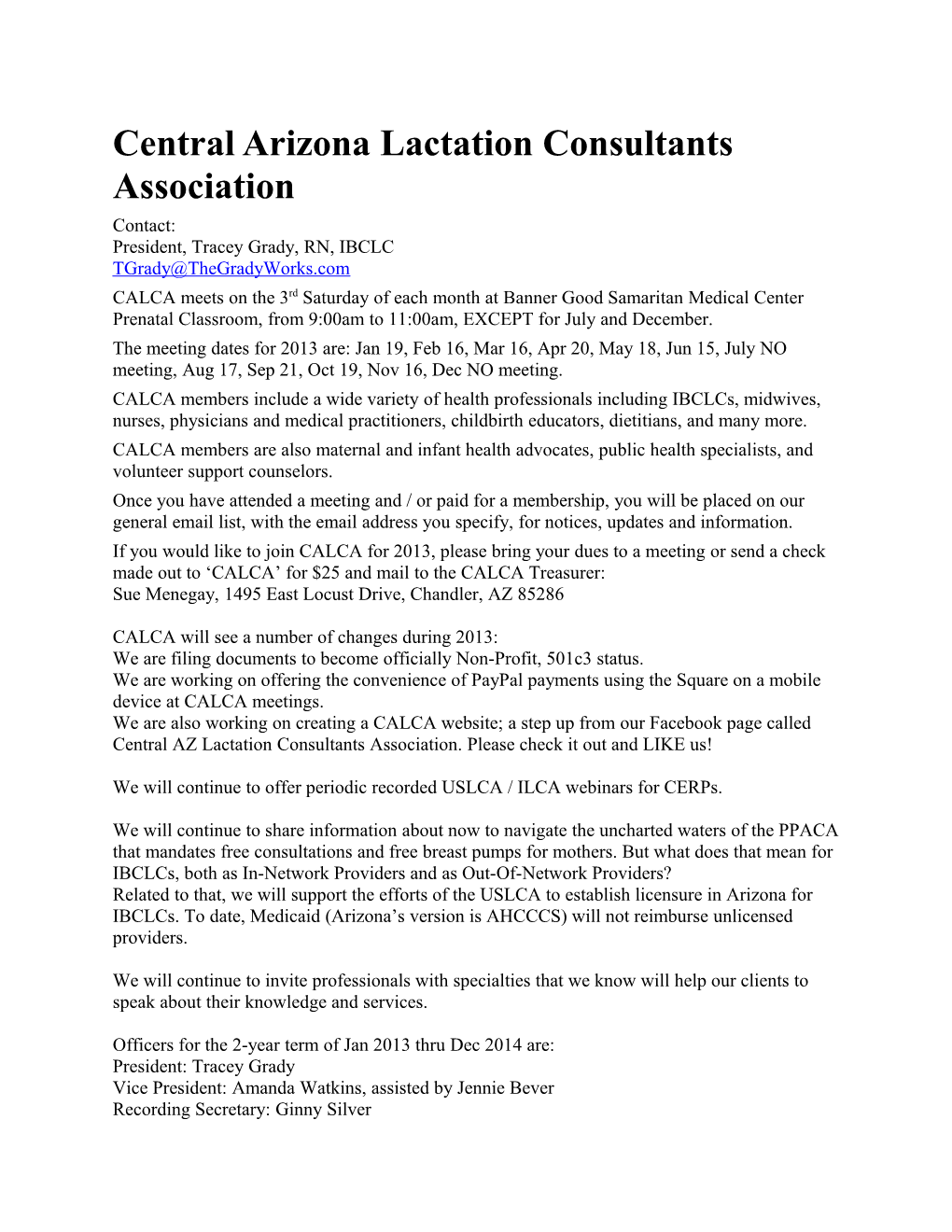 Central Arizona Lactation Consultants Association