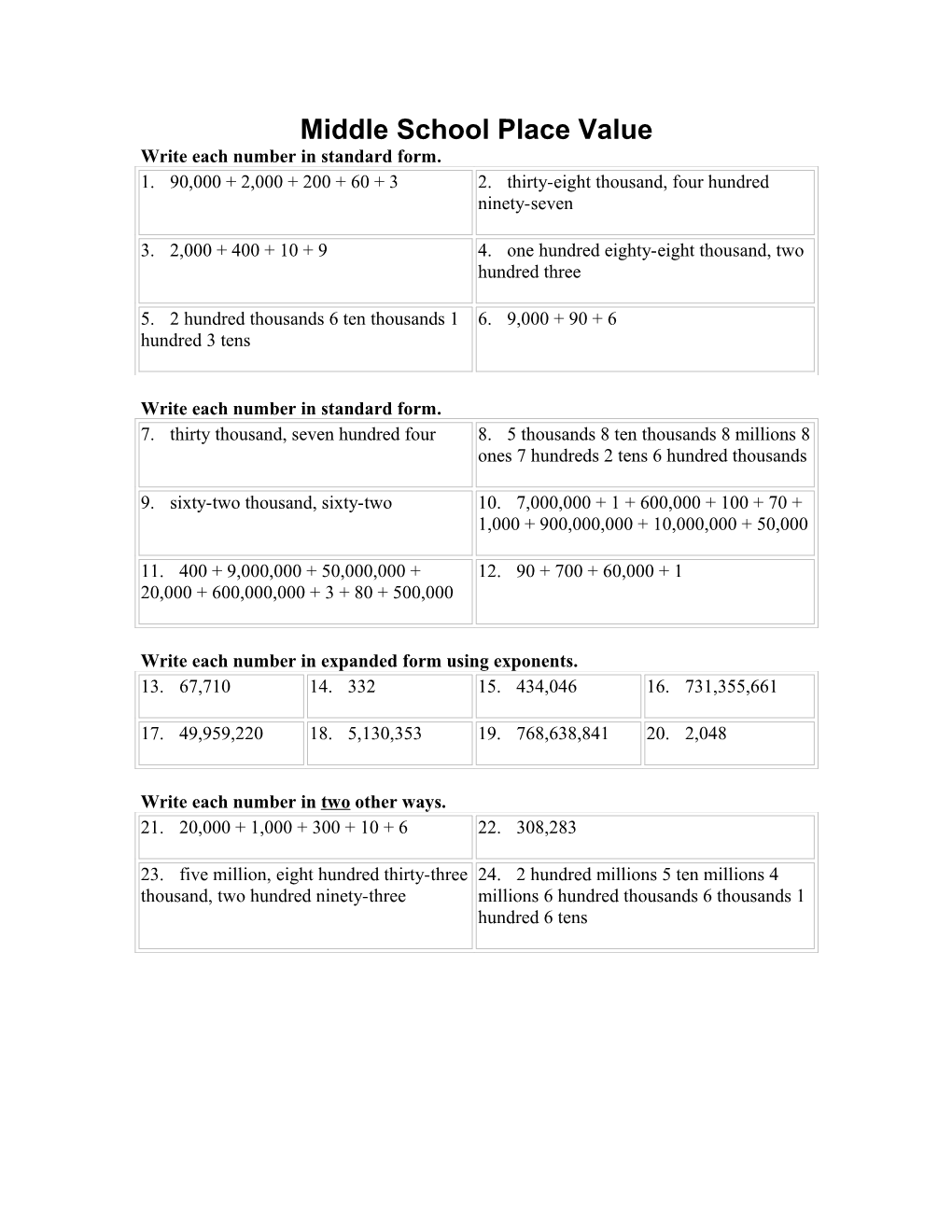 Middle School Mixed Review