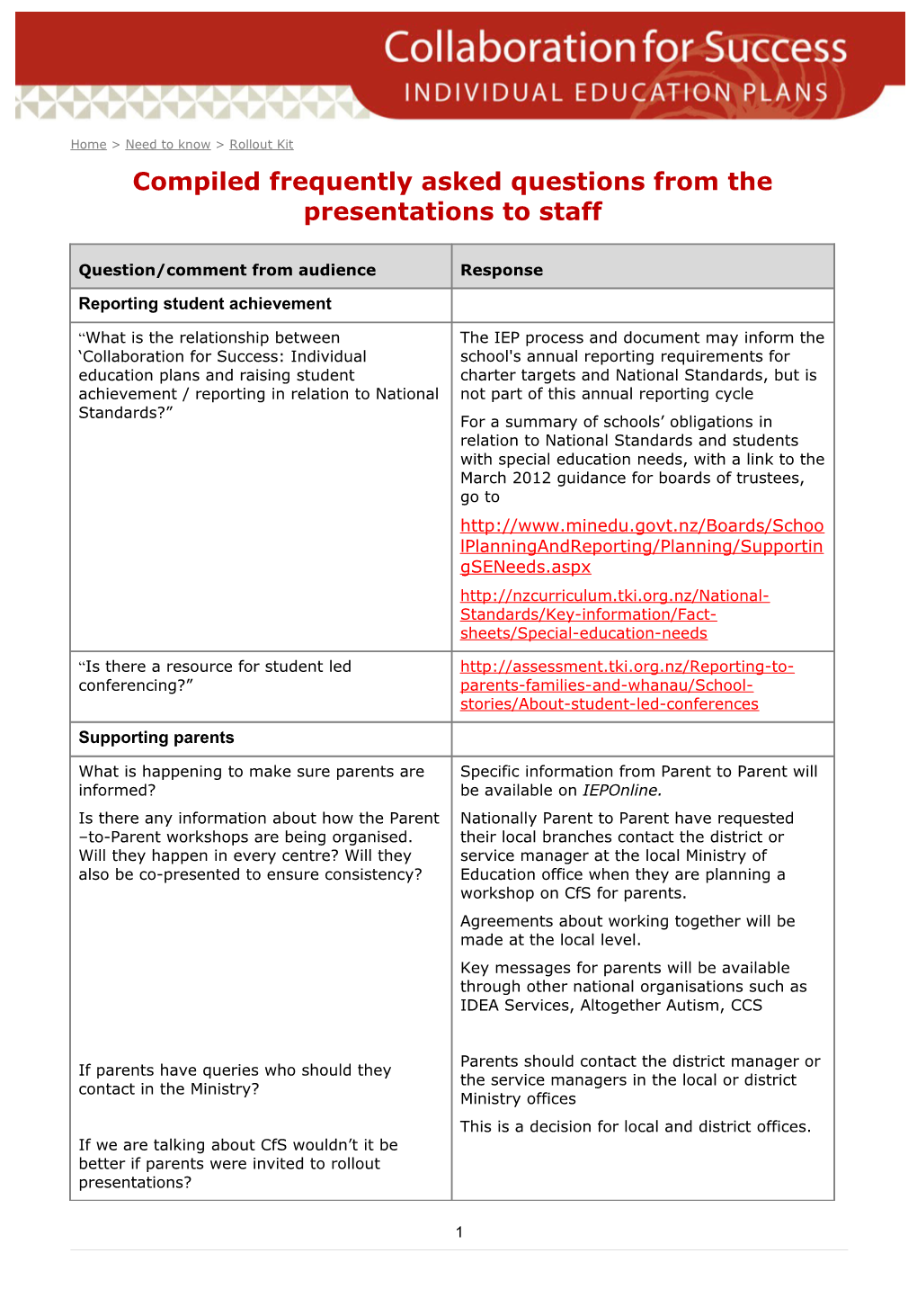 Handout Seven Questions and Answers Sheet