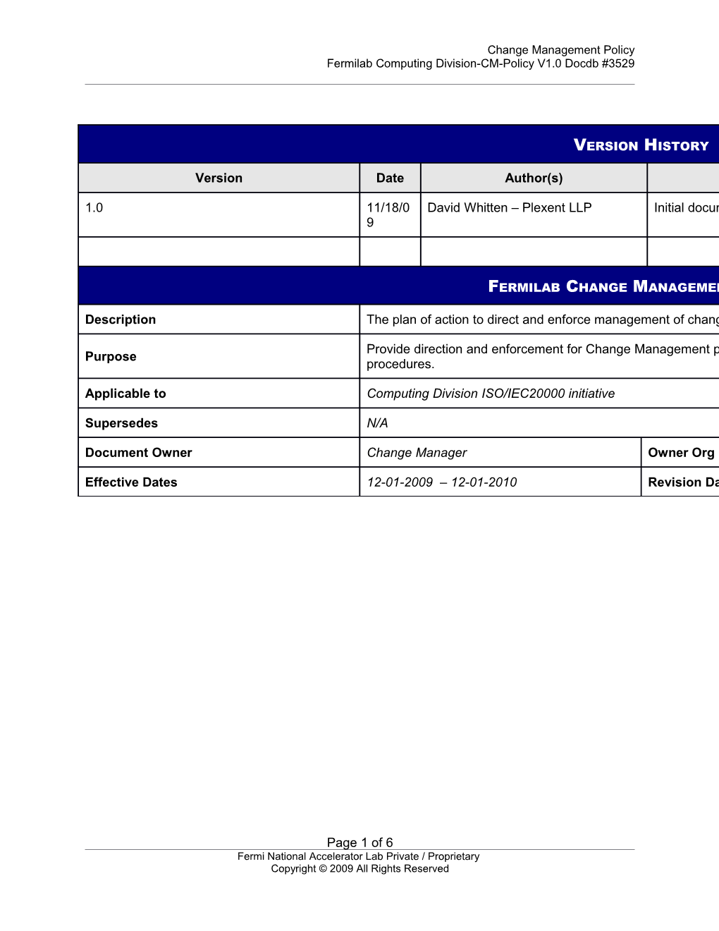 Change Management Sample Policy