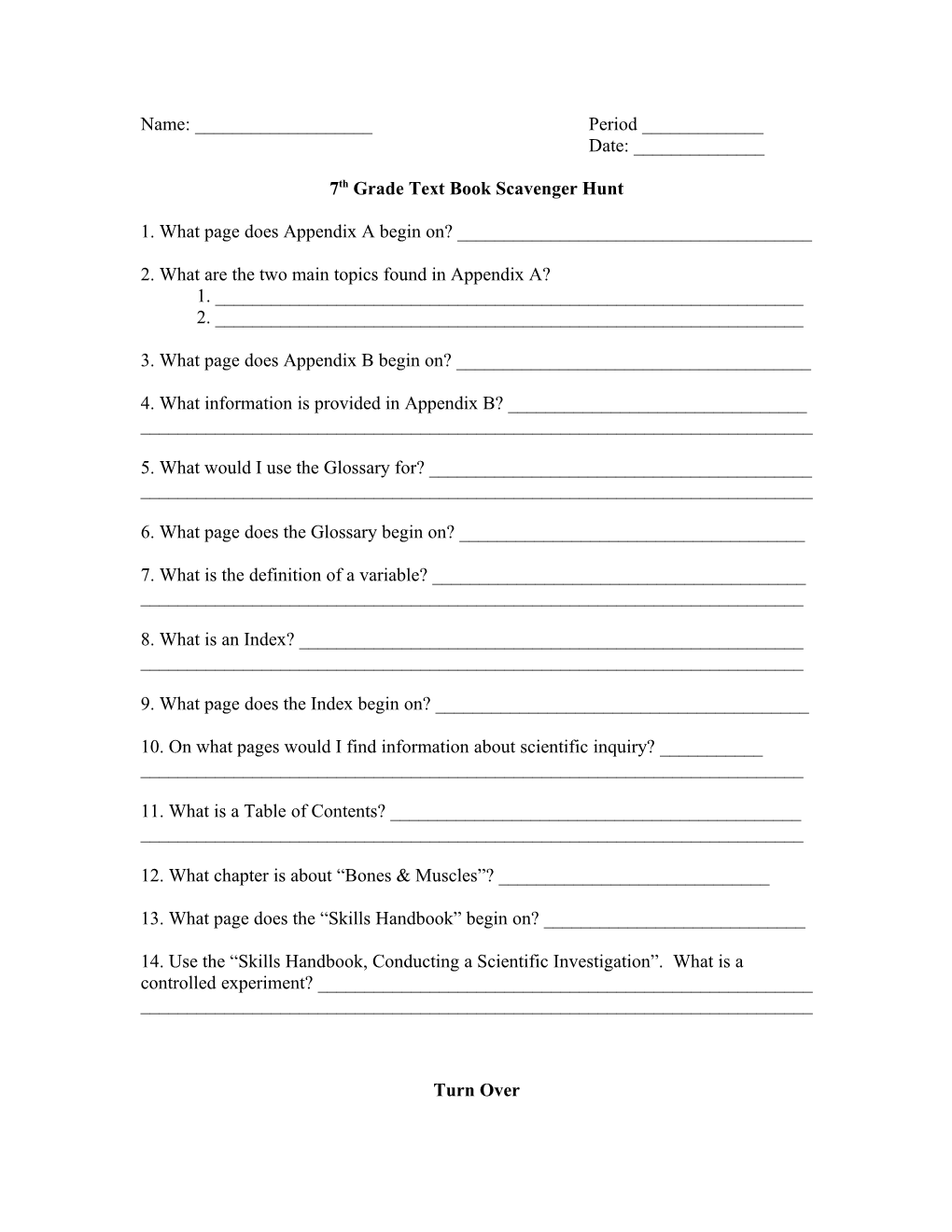 7Th Grade Text Book Scavenger Hunt