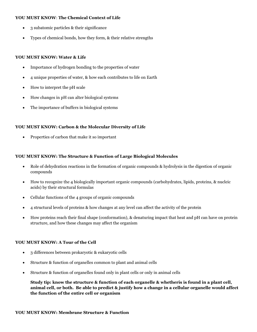 YOU MUST KNOW: the Chemical Context of Life