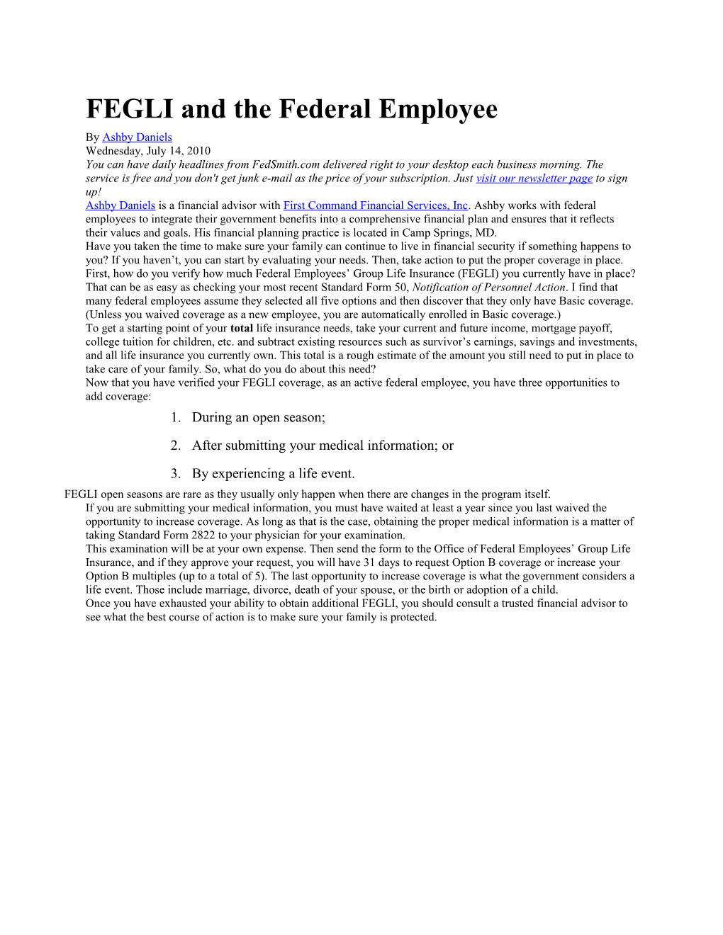 FEGLI and the Federal Employee