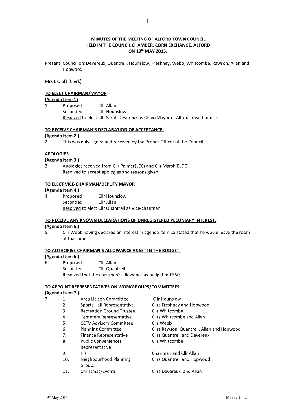 Minutes of the Meeting of Alford Town Council s1