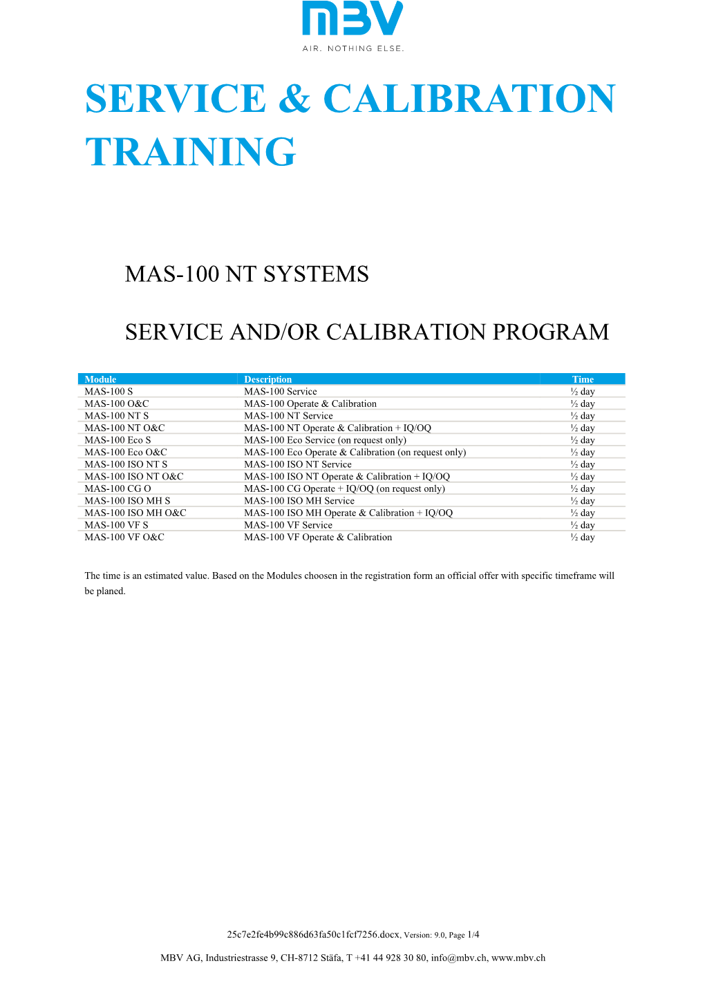 Service & Calibration Training
