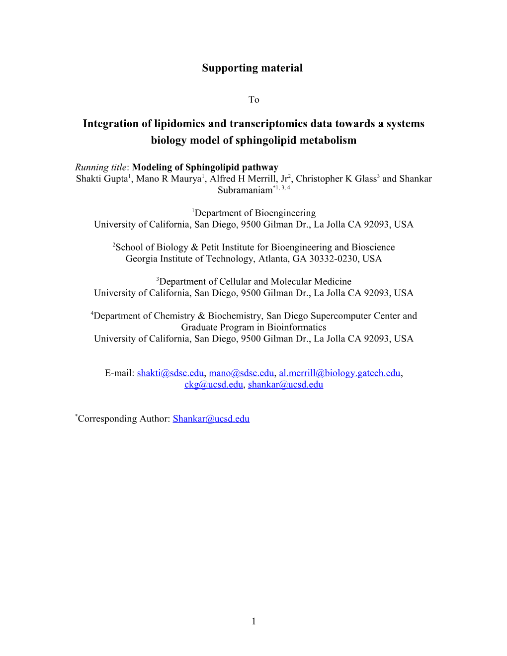 Integration of Lipidomics and Transcriptomics Data Towards a Systems Biology Model Of