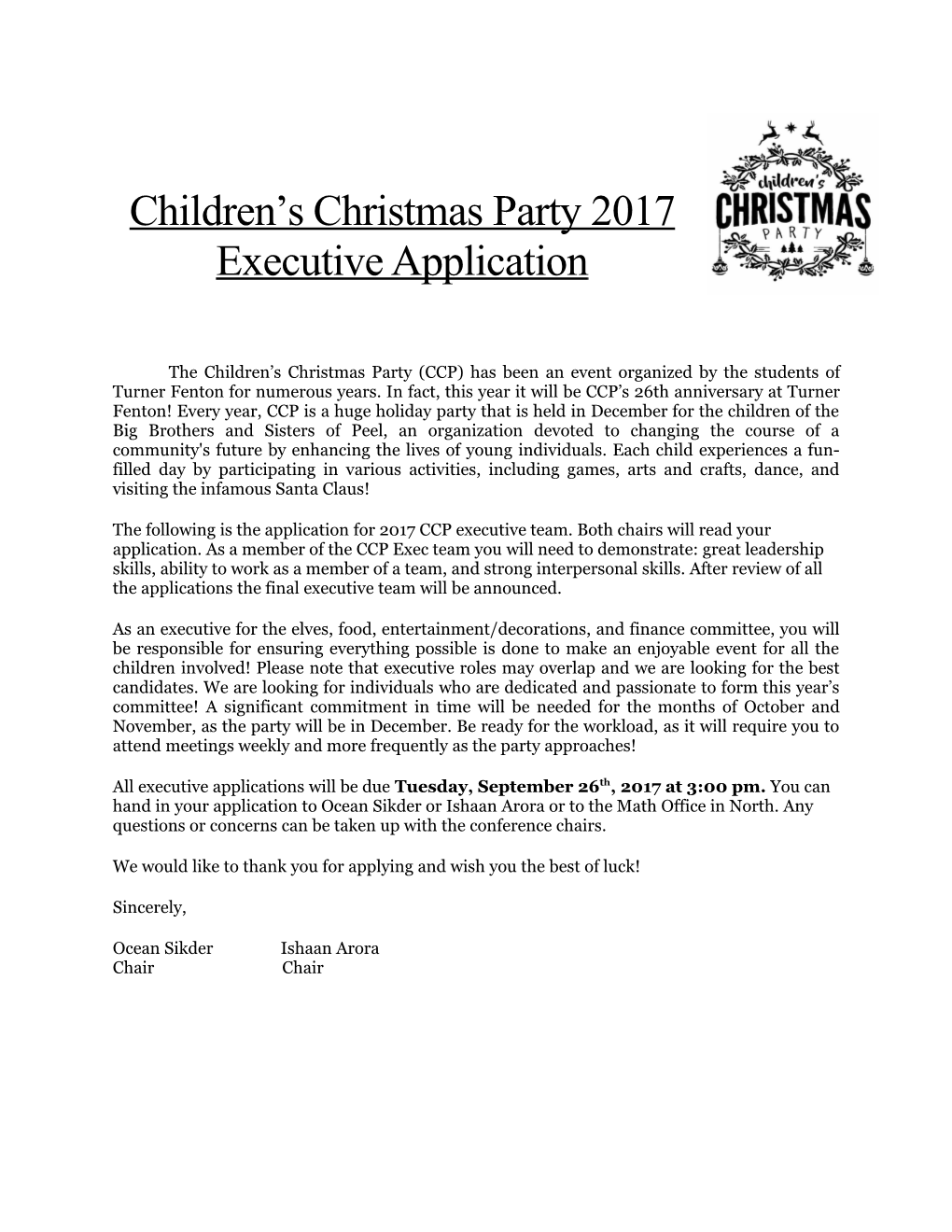 Children S Christmas Party 2017 Executive Application