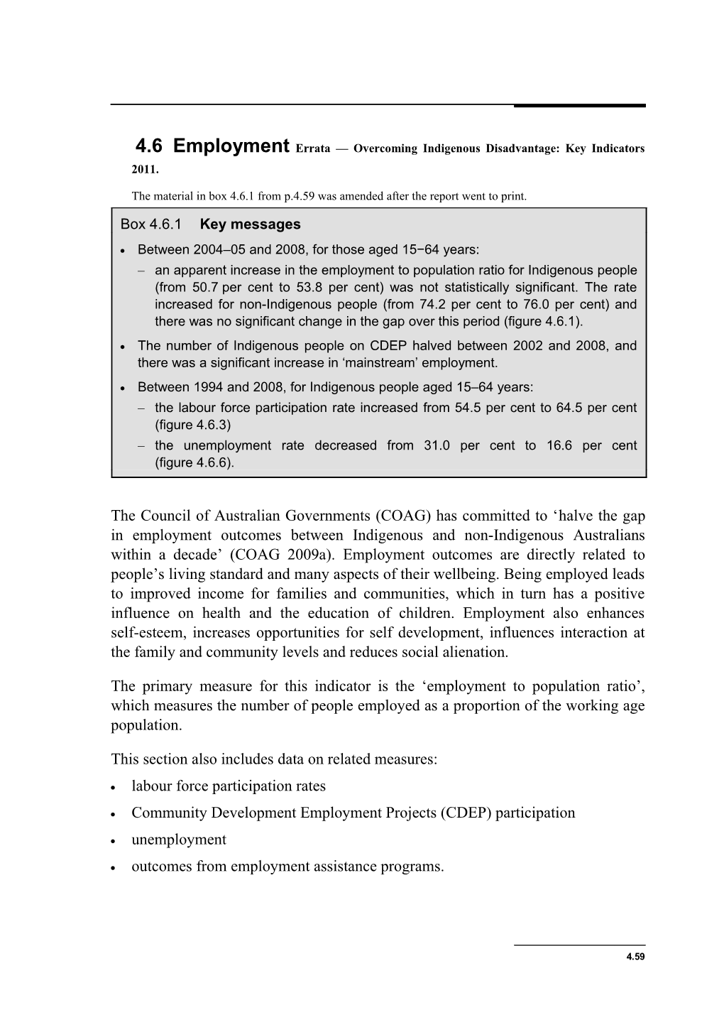 4.6Employmenterrata Overcoming Indigenous Disadvantage: Key Indicators 2011