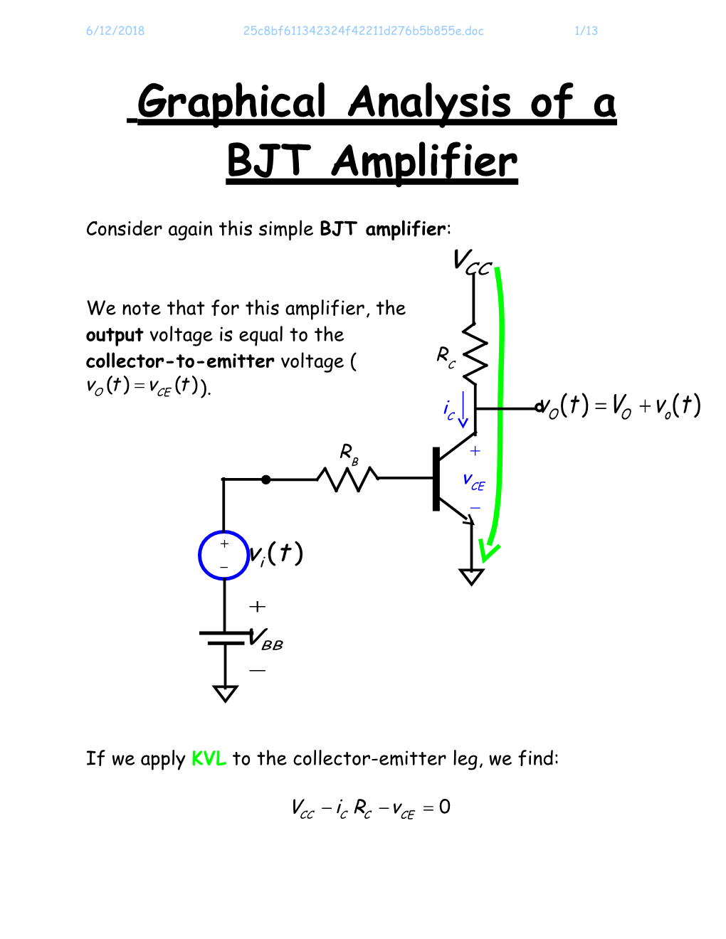 A Graphical Analysis of a BJT Amplifier