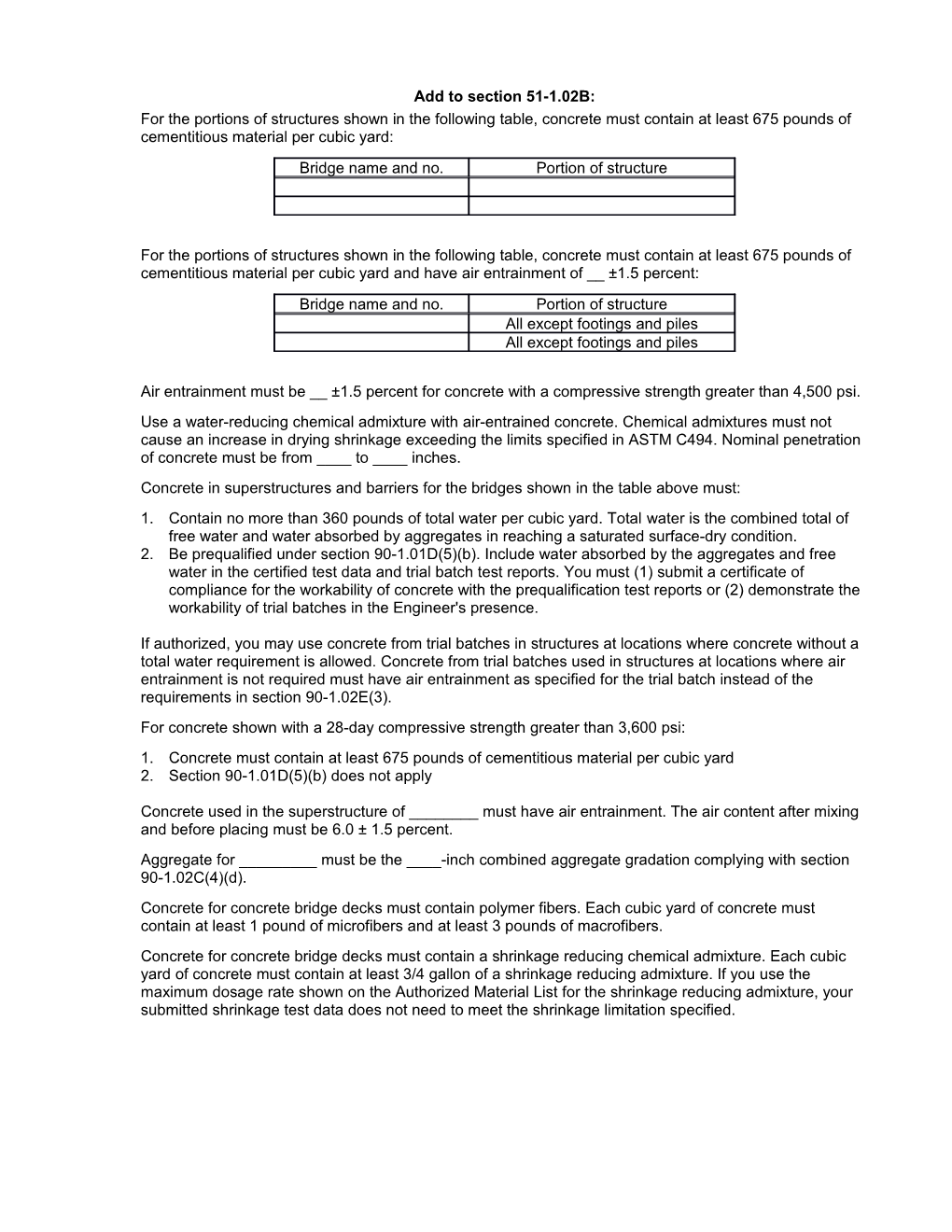 Section 51-1.02B. Use for Special Concrete Requirements