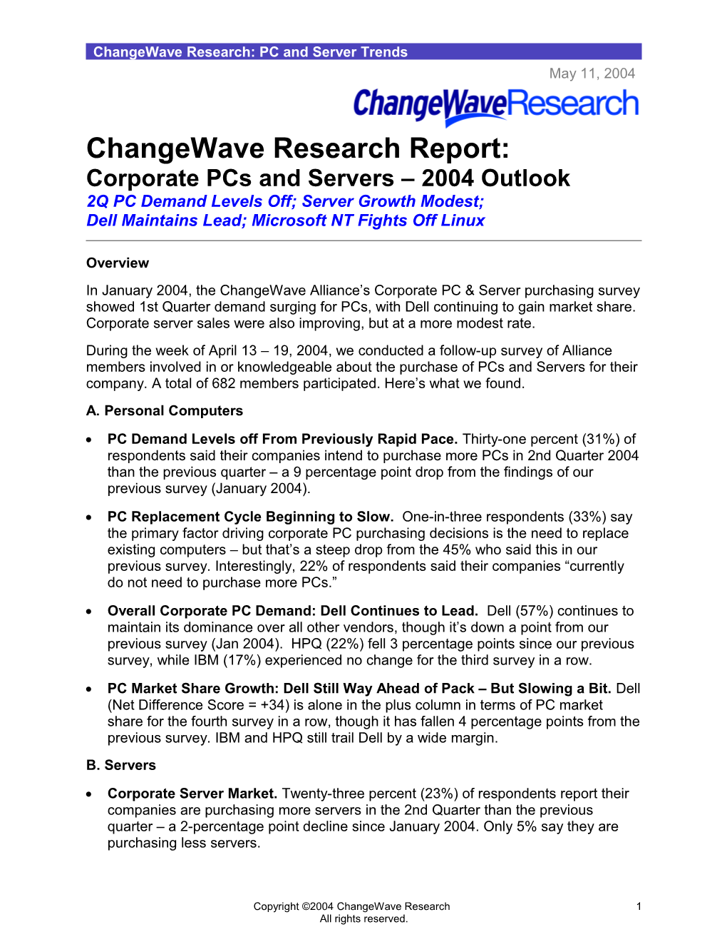 Changewave Research: PC and Server Trends