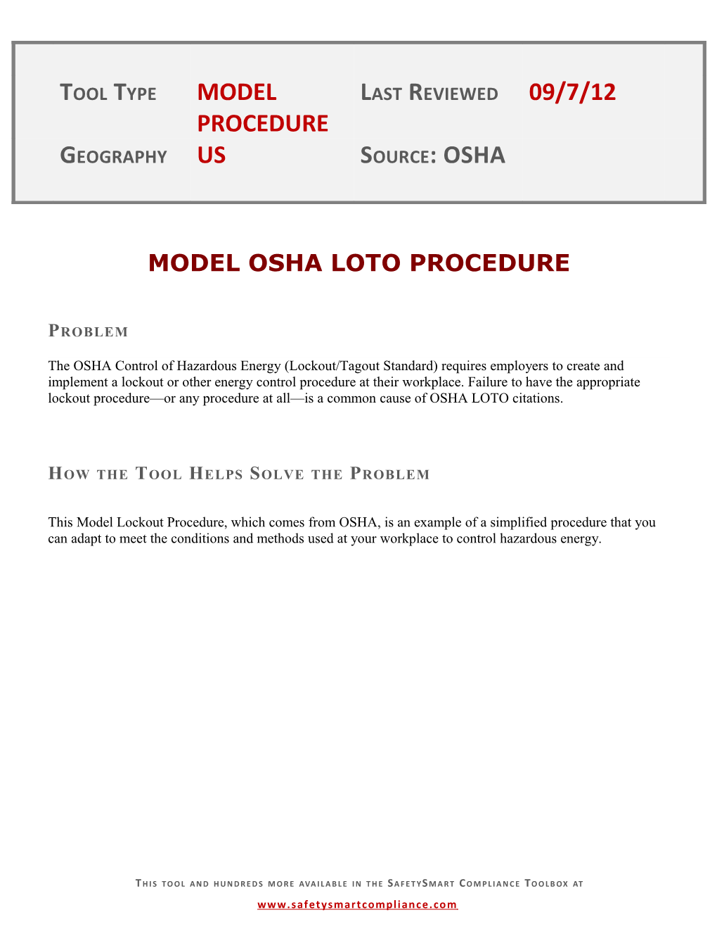 Model Osha Loto Procedure