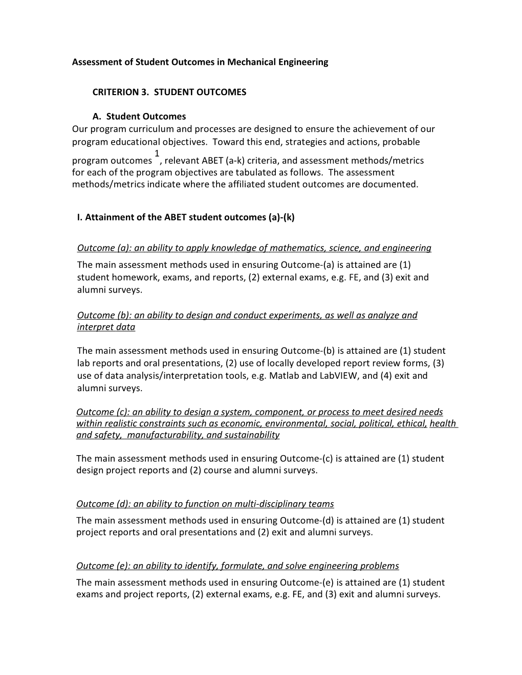 Attainment of Student Outcomes (A)-(K) and Program Improvement Through Course Surveys A