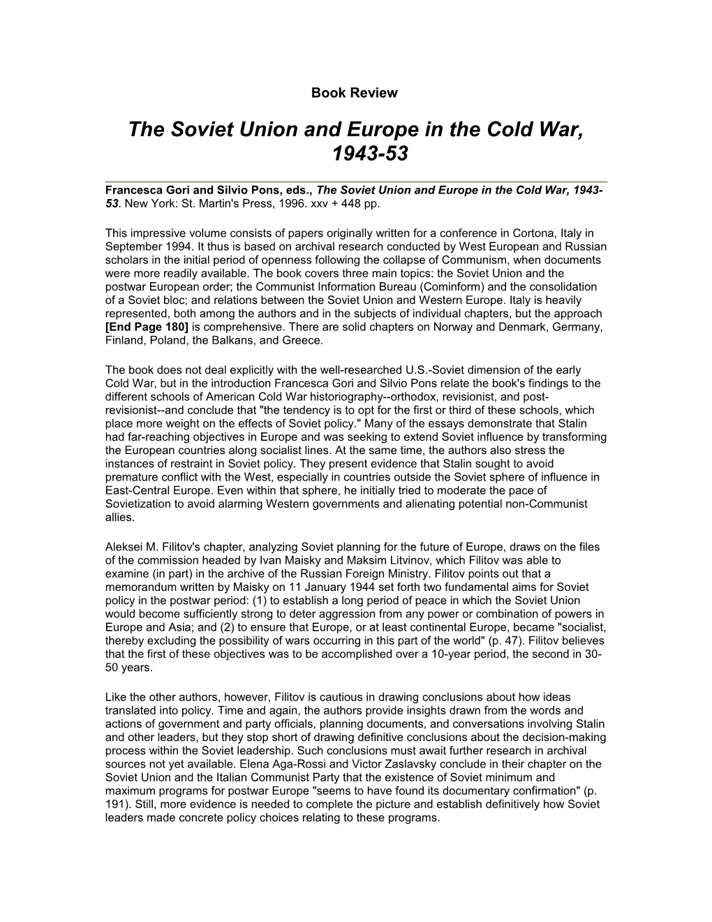 The Soviet Union and Europe in the Cold War, 1943-53