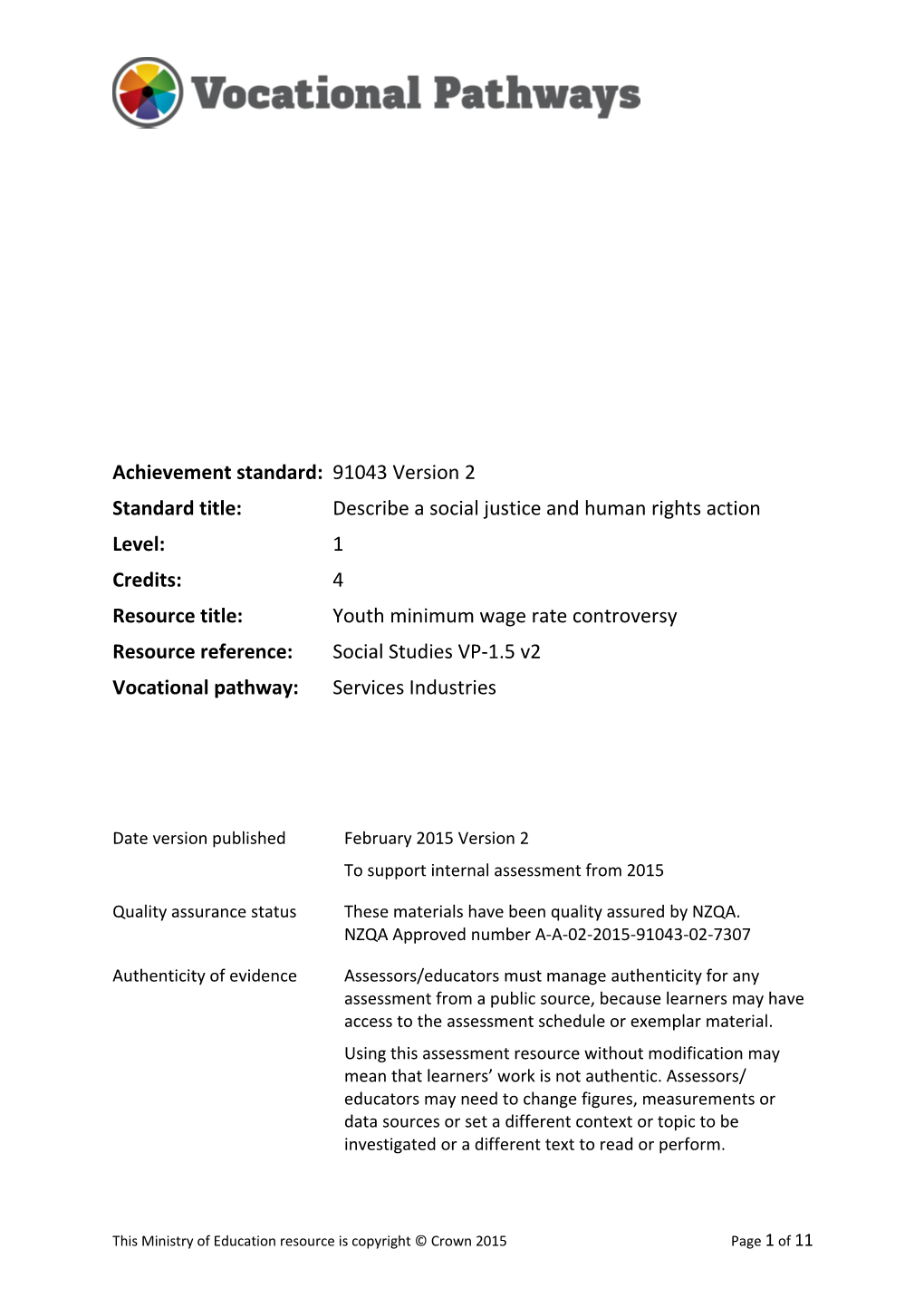 Vocational Pathways Internal Assessment Resource s8