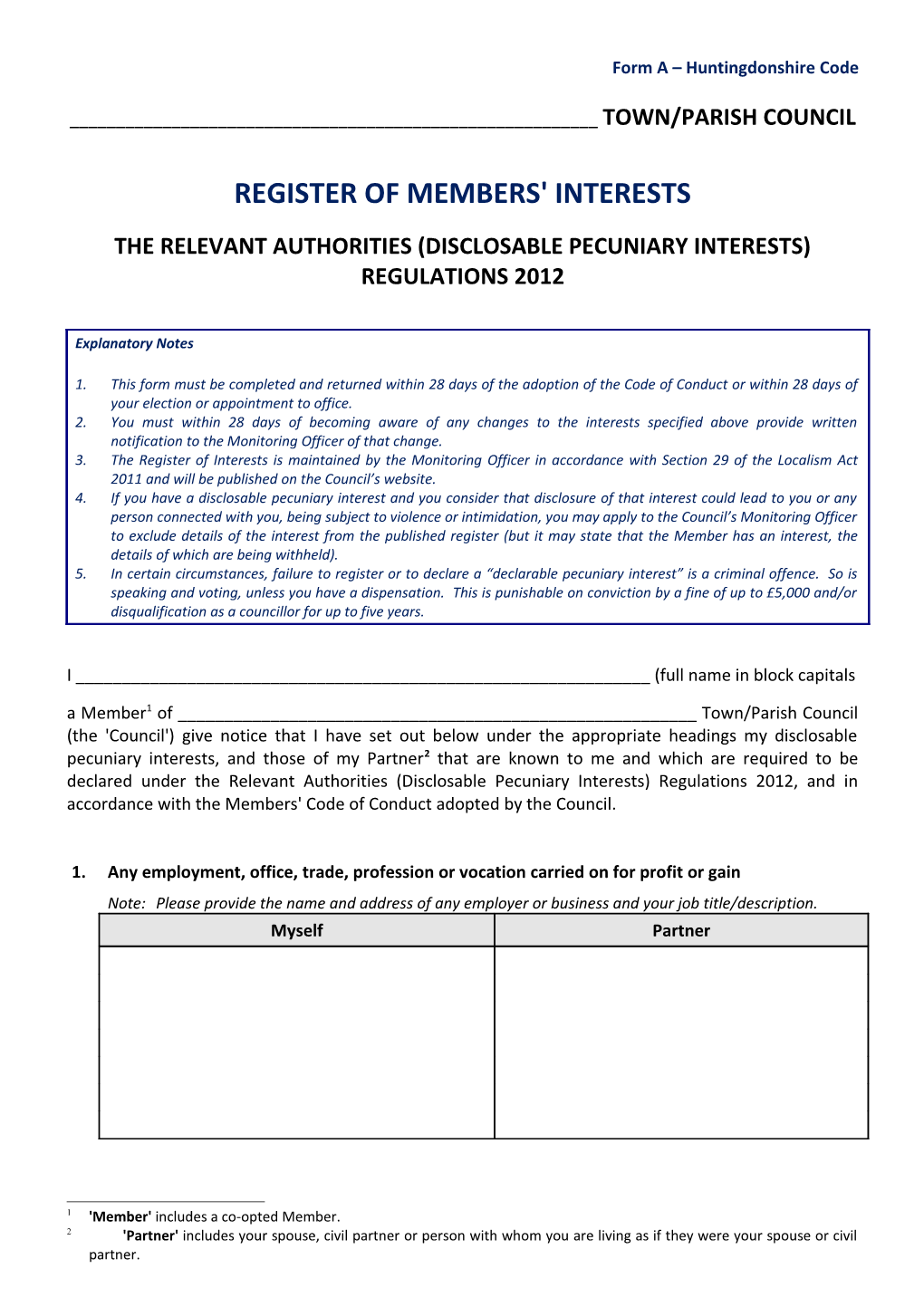 Form a Huntingdonshire Code